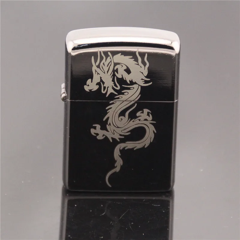 Классический керосиновый черный зеркальный винтажный Стиль Зажигалка летающий дракон сигарета бензин Металл Гладкий шлифовальный круг подарок для человека