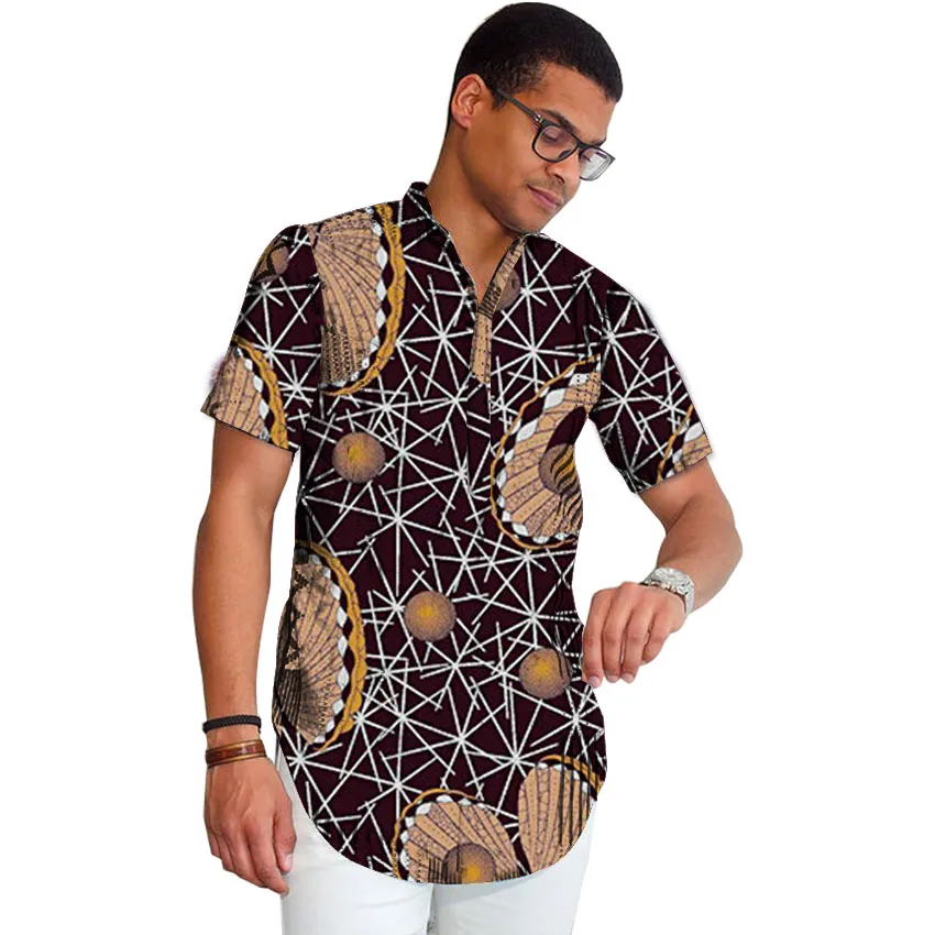 African print men shirt dashiki short sleeve men Africa style shirt stand collar tops summer outfit traditional design