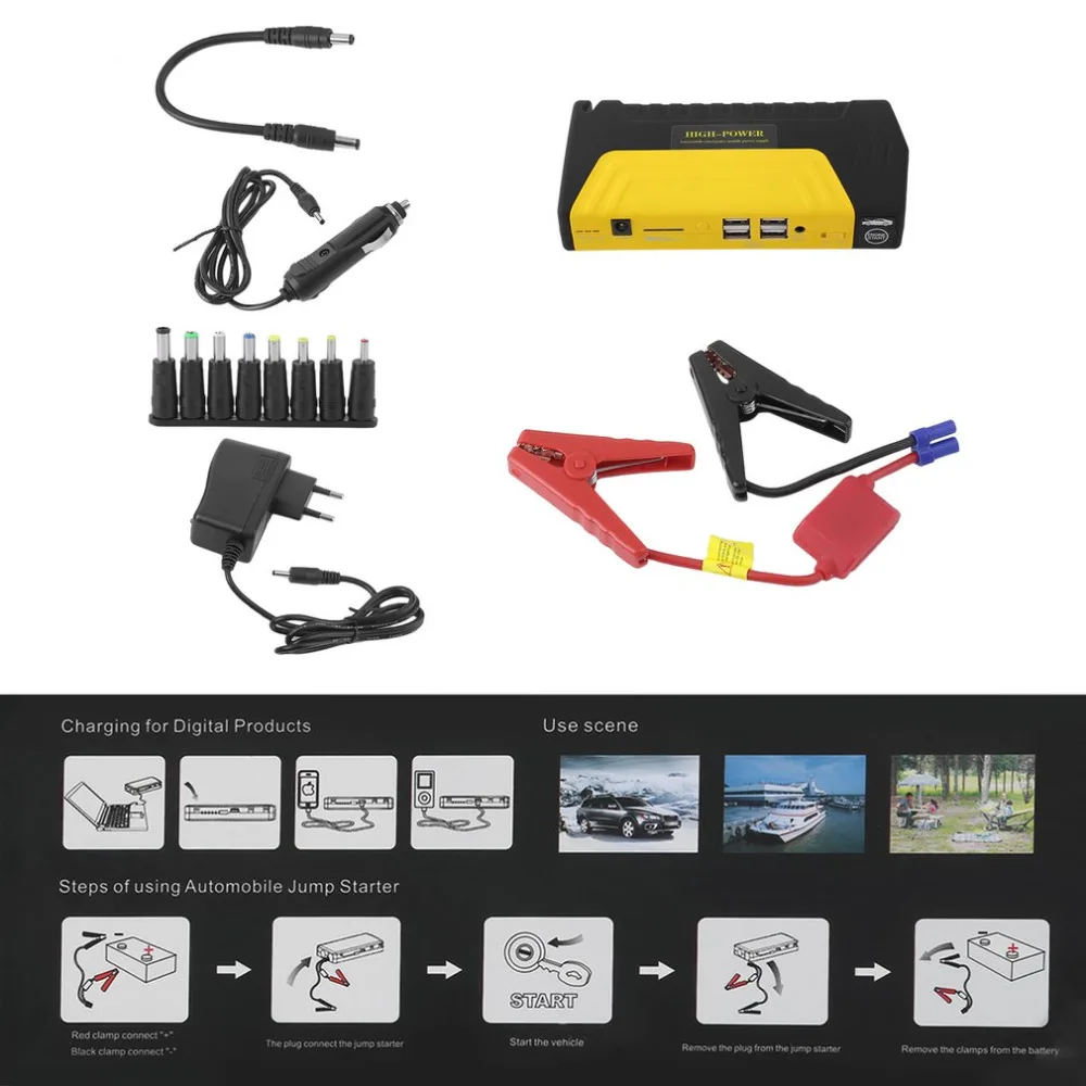 68800mAh Multi-Functional Battery Charger Portable Car Jump Starter For 12V Car With 4USB Automobile Booster Power Bank