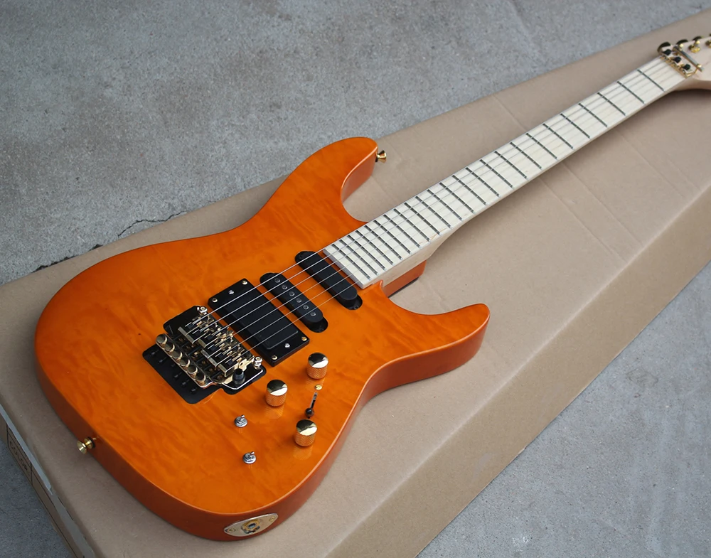

Orange Electric Guitar with Maple Fingerboard,3 Black Pickups,Tremolo,Gold Hardwares,offering customized services