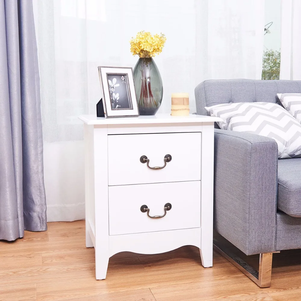 Giantex Nightstand End Beside Table Drawers Modern Storage Bedroom Furniture White Home Furniture HW58623