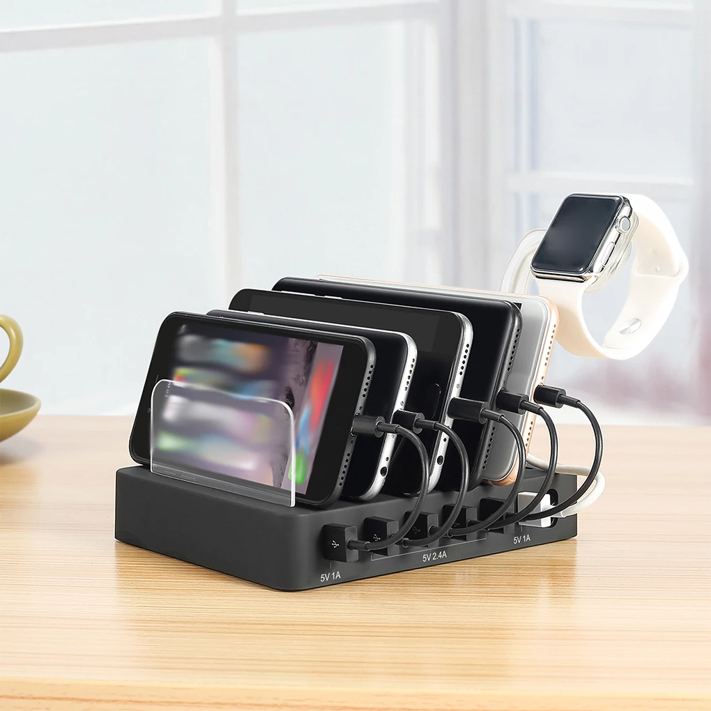 

6 USB Ports 50W Cellphone Tablet Smart Fast Charger Phone Stand Holder Watch Charging Adaptor Dock