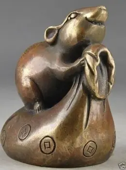 

Chinese Old Brass Handwork Hammered Mouse Exorcist God Of Wealth Statue