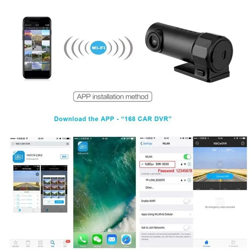 Ночное видение Wi-Fi регистратор движения широкий HD 1080P без экрана Dash Cam Автомобильный видеорегистратор Камера мини WiFi видео регистратор g-сенсор дисплей