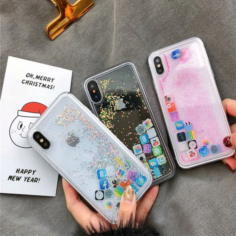 best iphone 8 case Liquid case  Stylish Funny Mobile Application Icons Phone Case For iphone X 8 7 6 6s plus Flashing Dynamic Liquid Quicksand Back iphone 6 cardholder cases