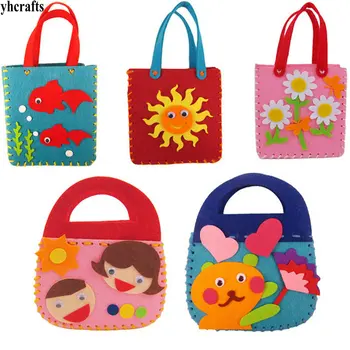 

1PC/LOT DIY fabric cartoon handbag craft kits Early learning educational toys Kindergarten crafts and arts Children's Day gifts
