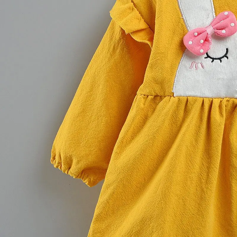 Для маленьких девочек Повседневное с рисунком кролика платье-пачка осень От 0 до 3 лет для малышей Хлопковое платье с длинными рукавами