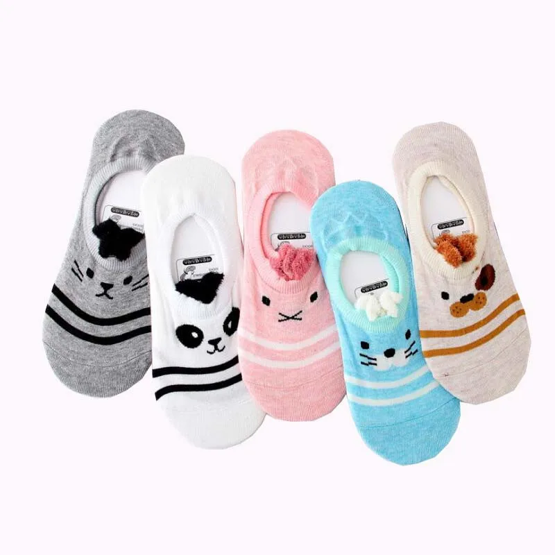 

5pairs invisible socks women spring summer and autumn fashion animal cotton boat sock women's lady shallow mouth short sock