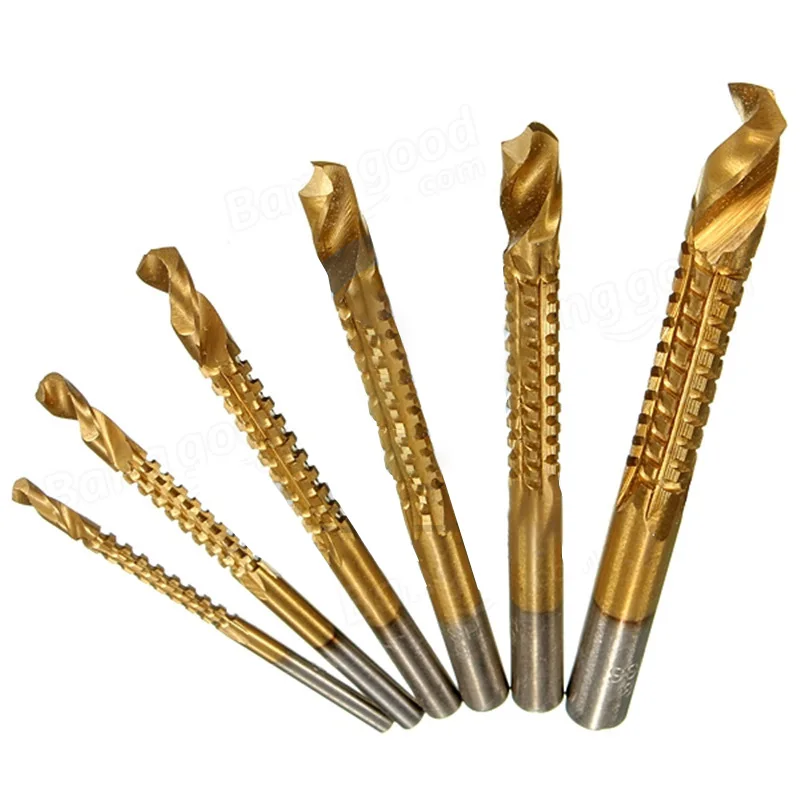 

6Pcs Set Woodworking Drill Bit Twist Titanium Coated Drill Bit Woodworking Tool Drilling Drill Bit Set Tools For Metal Hot