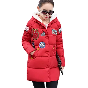 

Women's Winter Cotton Padded Jackets Slim Coat Appliques Parka Warm Long Jackets Hooded Overcoat Female Parkas YP0590
