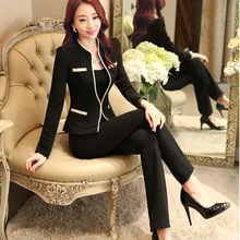 Формальные единые Дизайн Профессиональный Eegant черная весна и осень Пиджаки для женщин женские офисные Брюки для девочек ПИФов с Куртки и Брюки для девочек наряды