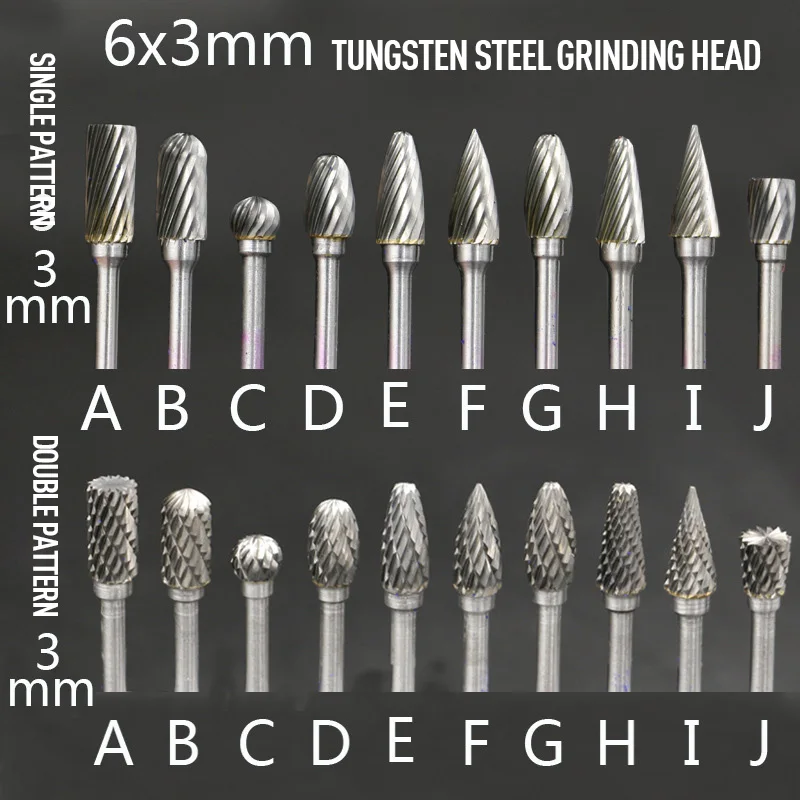 

10pcs/set 3*6mm Polishing Head Tungsten Carbide Rotary Cutters Carving Milling Cutter For Woodworking Carving Rotary Tools