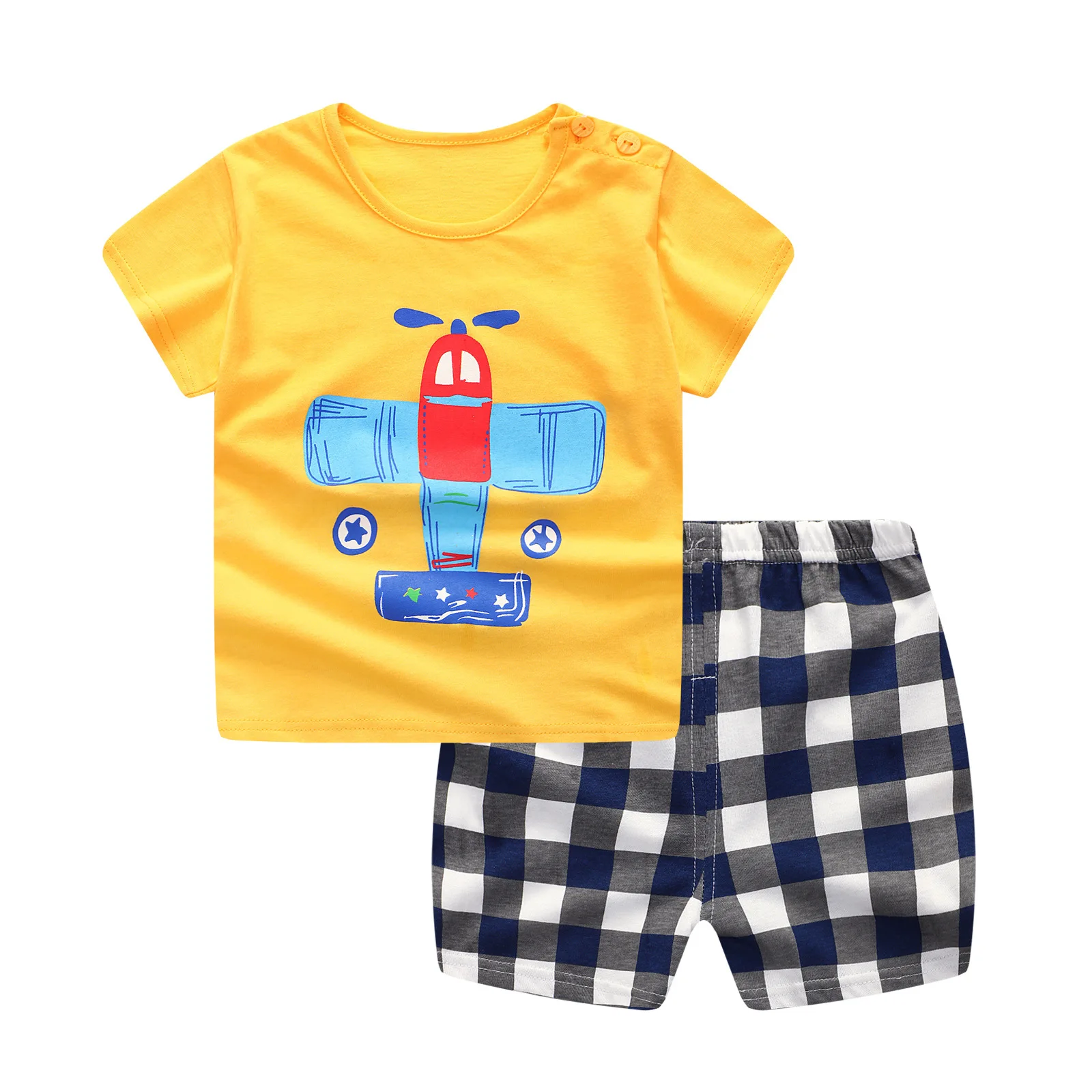 Детские комплекты из хлопка Одежда для маленьких мальчиков Комплекты одежды для детей летняя одежда для маленьких девочек Футболка с милыми животными+ шорты - Цвет: 25