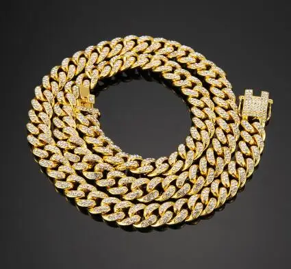 Мужская кубинская цепочка со льдом 12 мм шириной 16 дюймов 18 дюймов 20 дюймов 24 дюймов 30 дюймов ожерелье в стиле хип-хоп N322 - Окраска металла: gold color