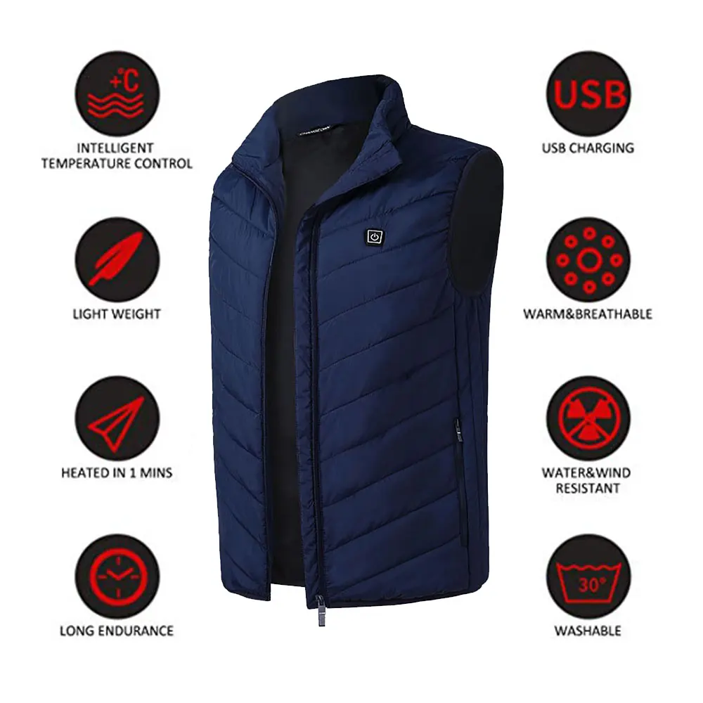 USB Electric Vest Heated Hot Down Cotton Heating Jacket Winter Skiing Warm Heating Vest Heater Warm Clothing Pads