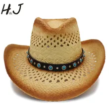 Женская и Мужская Западная ковбойская шляпа с кожаным ремешком в стиле панк для леди джентльмен, Пляжная Солнцезащитная Женская Ковбойская шляпа размер 58 см A0117