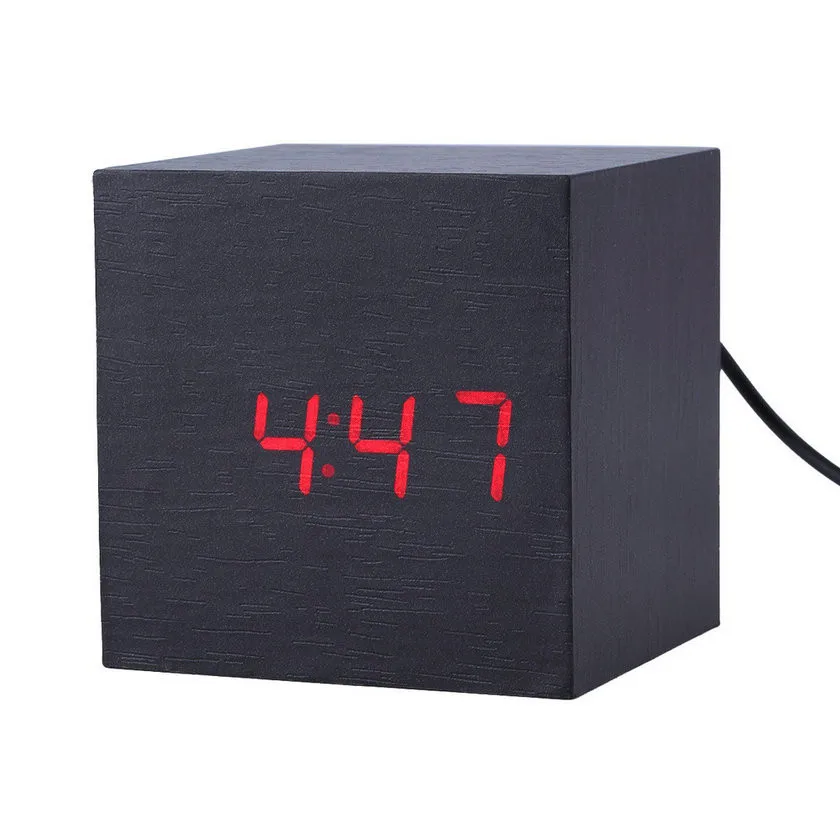Современный деревянный квадратный светодиодный Будильник Настольный цифровой термометр дерево USB/AAA термометр Дата Дисплей сенсорный Enab светодиодный