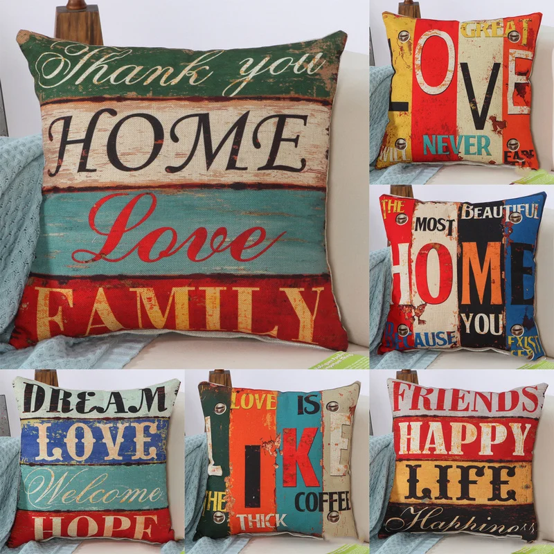 

Geometric Nordic Cushion Cover Color Letters LOVE Throw Pillow Cover Linen Cushion Case Sofa Bed Decorative Heart Pillowcase