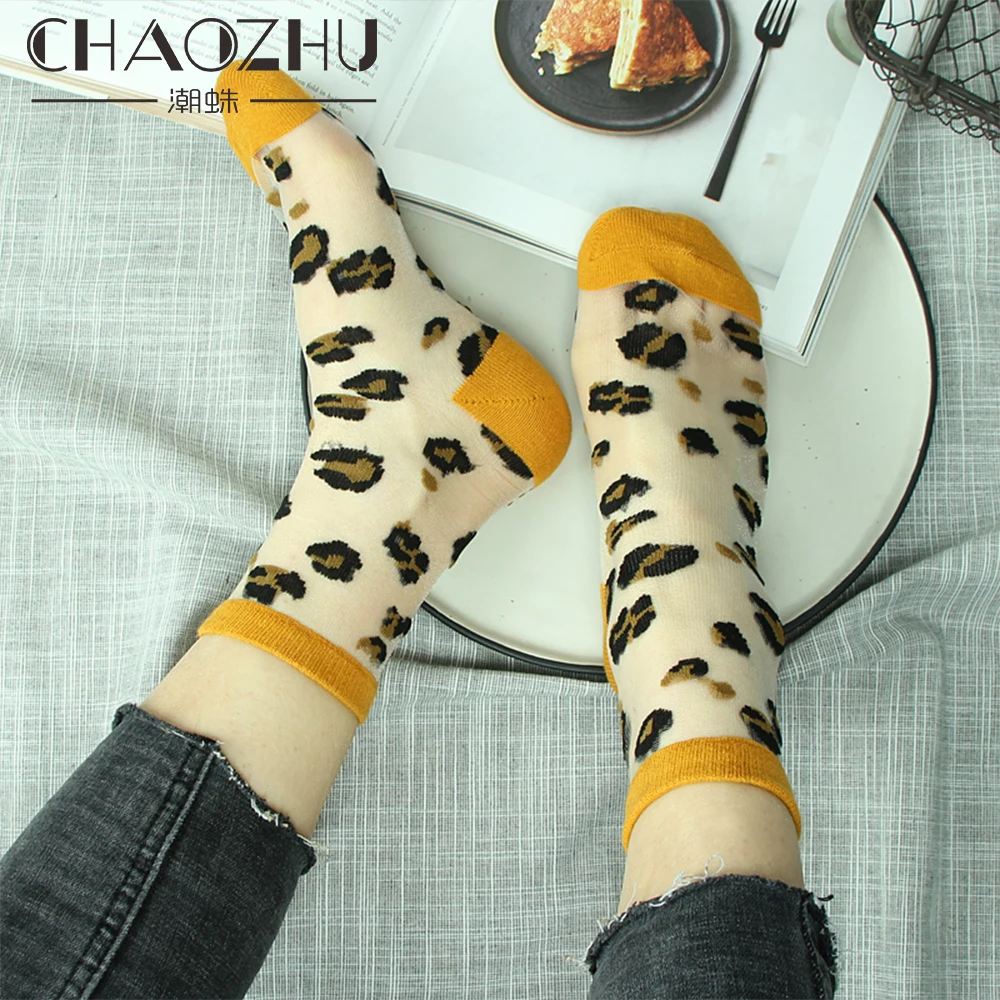 CHAOZHU весна лето тонкие дышащие леопардовые Модные женские носки 10 цветов прозрачные женские носки до щиколотки