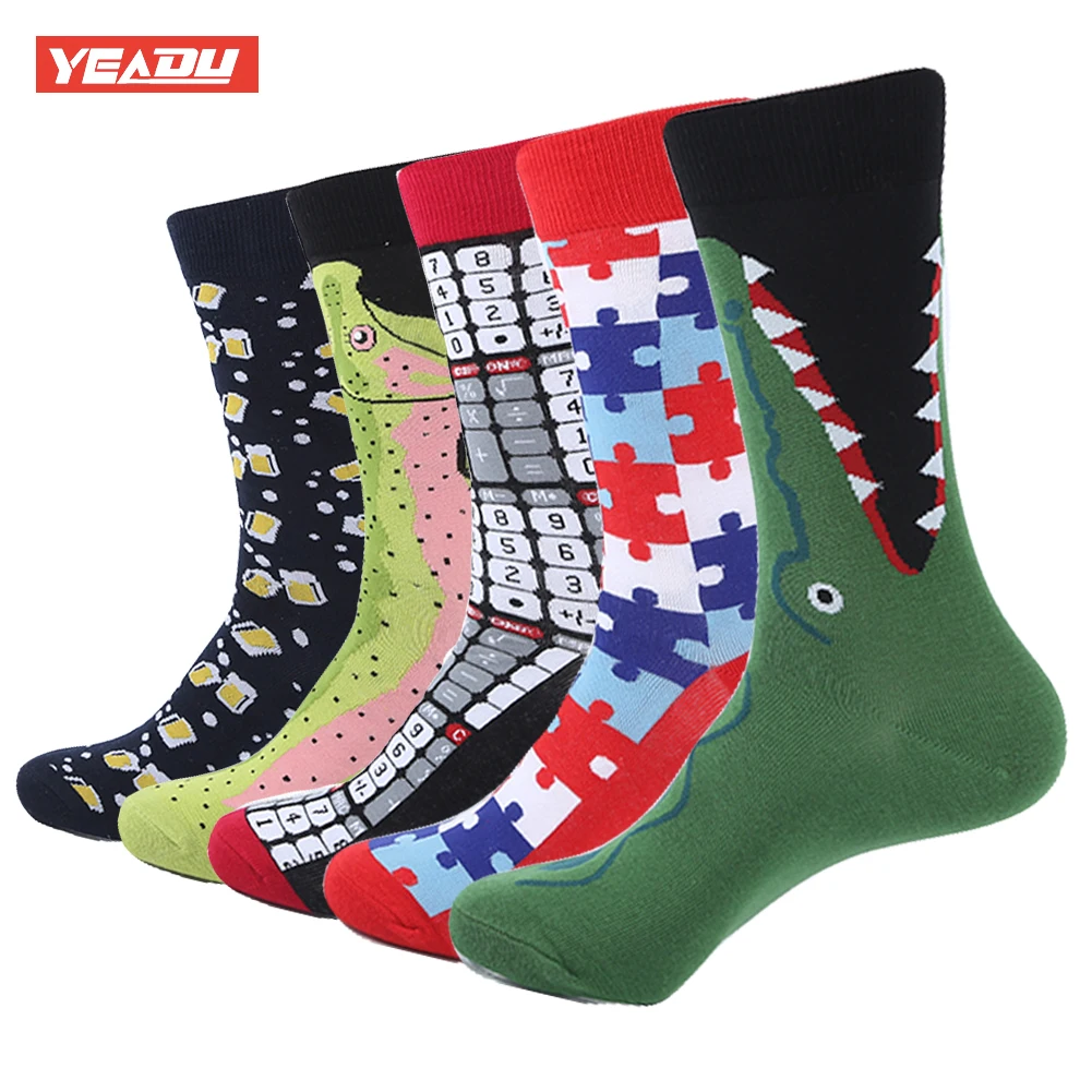 YEADU, 5 пара/лот, цветные забавные носки, мужские хлопковые носки, новинка, рисунок, популярные, Harajuku, длинные носки, вязанные, гольфы, свадебный подарок - Цвет: SYM612