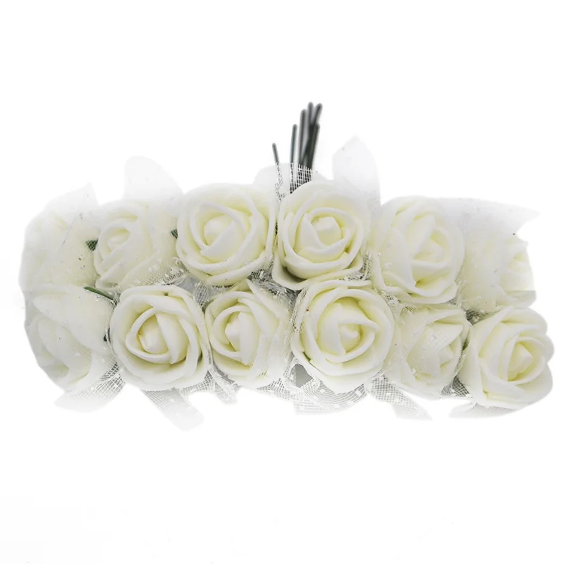 144 шт 2 см Красочный мини искусственный букет роз ПЭ пена Роза для дома Свадебные украшения для самодельного изготовления венки поддельные цветы - Цвет: PE02beige