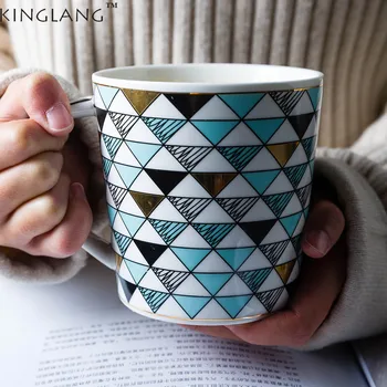

1PC KINGLANG European Ceramic Geometrical Element Large Capacity Mugs Cup Office Coffee Cup Water Cup Lovers Cup