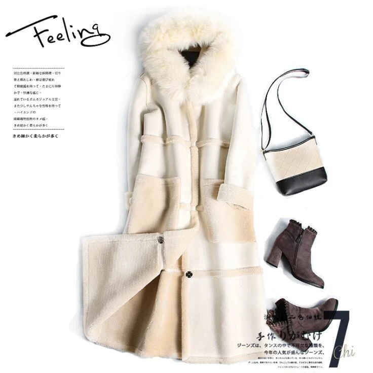 

2019 Fashion Winter Women PU Leather Coat Big Turn-down Lambswool Collar Long Jacket Warm wool lining Femal Outerwear