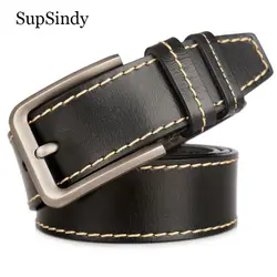 SupSindy кожаные ремни для мужчин роскошный пряжкой Бизнес Повседневный ремень черный из натуральной кожи мужской ремень из воловьей кожи