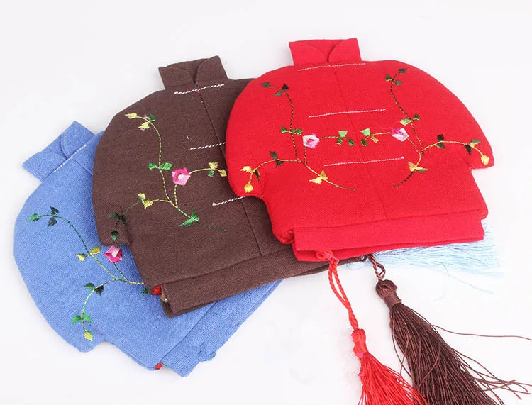 Креативные китайские вышитые сумки с молнией маленький хлопковый льняной Рождественский мешок Подарочный мешочек кошелек с кисточками для монет Свадебная вечеринка любимые пакеты