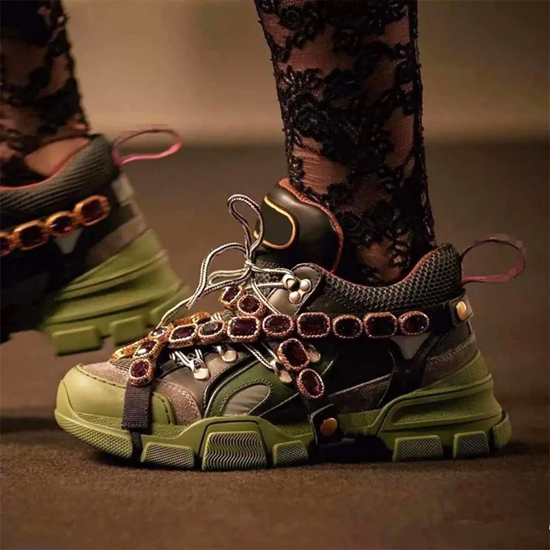 En Appartements Sneakers as Pic Top Métal Low Femmes Cristal Chaussures Cuir Marque As Chaîne Pic Rétro Élégant Coloré Embelli gdqw8g