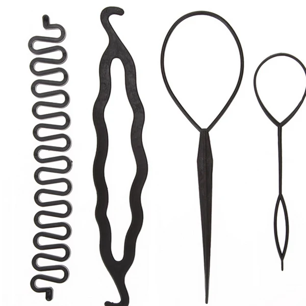 Hot Sale 4pcs/set Practical Women Magic Hair Braiding Twist Curler Set Hairpin Holding Braiders Pull Hair Ponytail DIY Tool