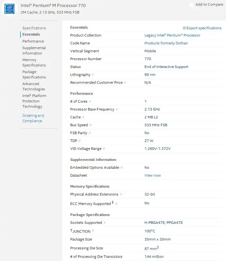 Процессор для ноутбука Pentium M 770 cpu 2M cache/2,13 GHz/533/двухъядерный разъем 479, процессор для ноутбука PM770, поддержка 915