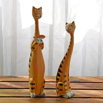 

2PCS/Set Animal Wood Carving Ornaments Craft Send Fish To Cats Painted Crafts Creative Home Decor Gifts