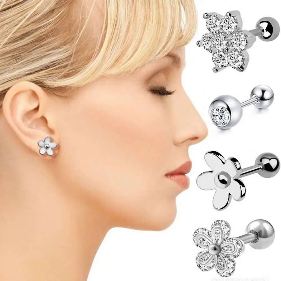 1PC Hip Hop ear cartilage Earrings Tragus Piercing Zircon Crystal