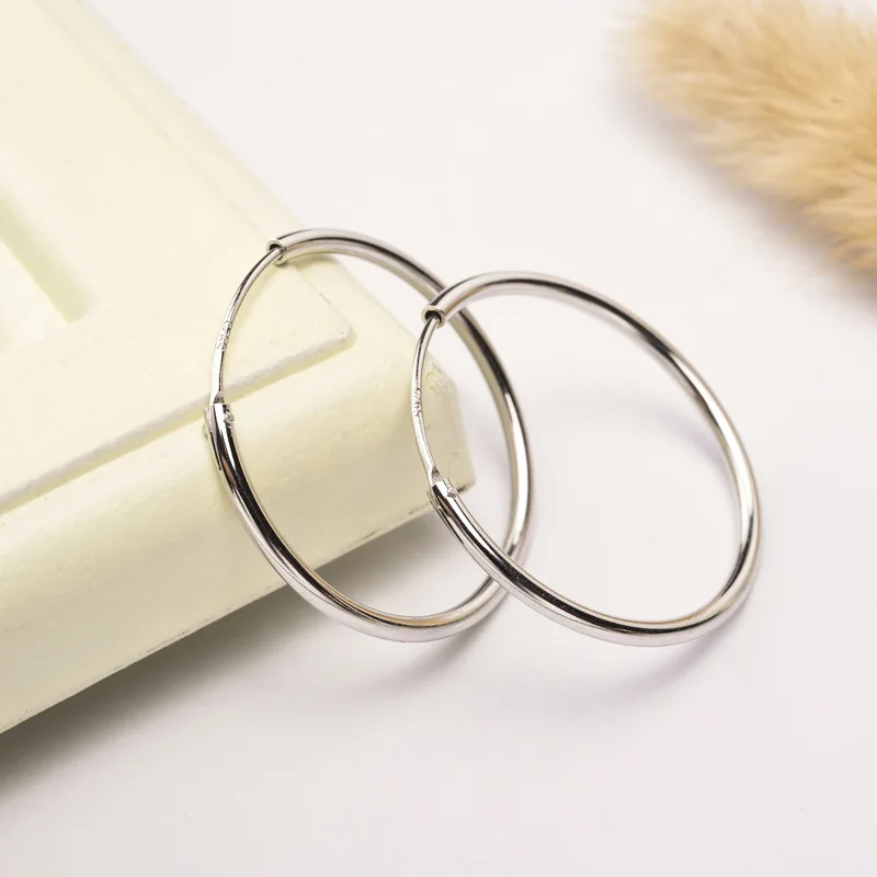 

100% Real Pure 925 Sterling Silver Circle Earrings Simple Big Hoop Earrings For Women Circle Hoop Earrings Statement Earrings