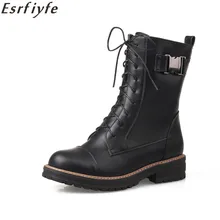 ESRFIYFE 2019 Novas Mulheres De Couro PU Martin Botas de Inverno Sapatos Quentes Botas Motocicleta Tornozelo Botas de Moda Feminina do Sexo Feminino Das Mulheres