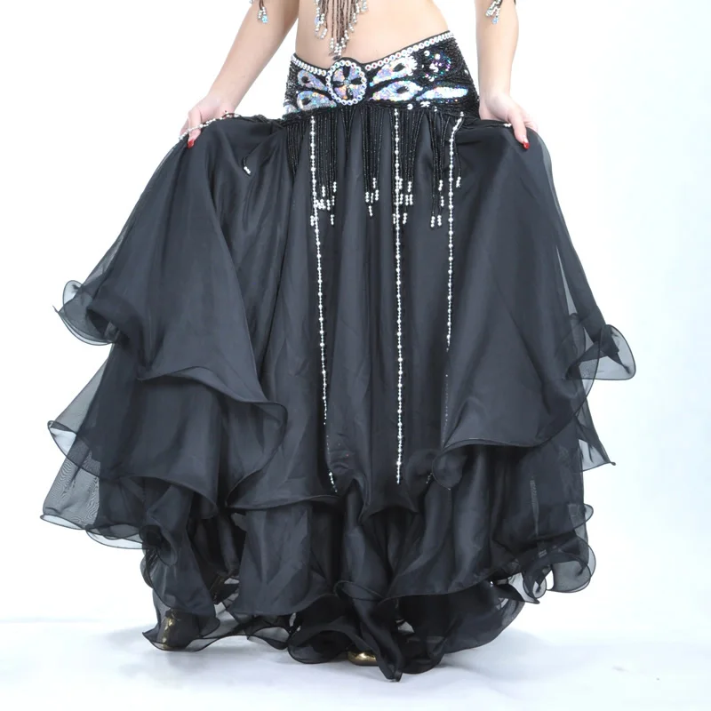 Belly Dance 12 Meters Large Skirt Three-tier Skirt Three-tier Chiffon Curling Belly Dance High-end Skirt  without Waist Belt