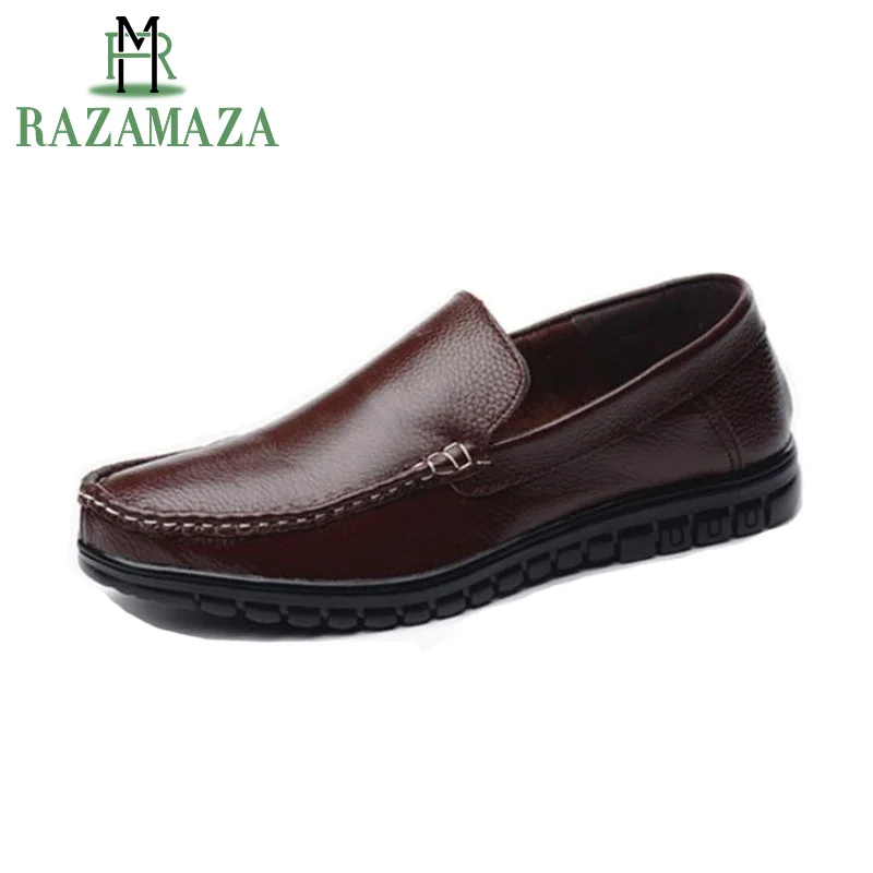 RAZAMAZA Men Genuine Leather Casual Shoes Slip On Flats Concise Handmade Office Club Lazy Man Footwear Size 38-44 | Обувь