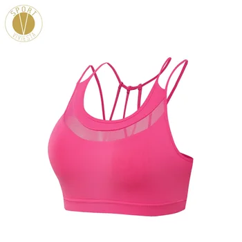 

Thin Strap Back Mesh Front Sports Bra Women's Yoga Fitness Run Breathable Stretch Criss Cross Strappy Design Sexy Bra Crop Top