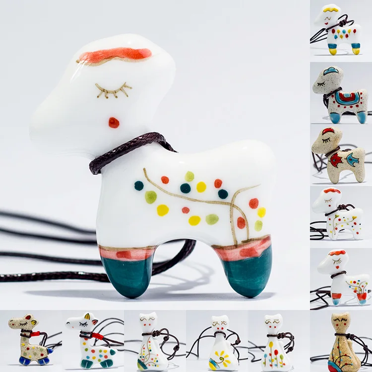 

New Arrival Cute Lovely Pure Hand-painted Cartoon Small Giraffe&rainbow Ceramic Necklace Jewelry gifts, wholesale