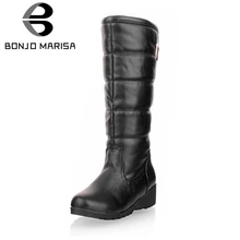 BONJOMARISA/ г. Зимние женские зимние ботинки до середины икры, большой размер 35-43 водонепроницаемые ботинки на меху на резиновой подошве без шнуровки женская обувь на среднем каблуке
