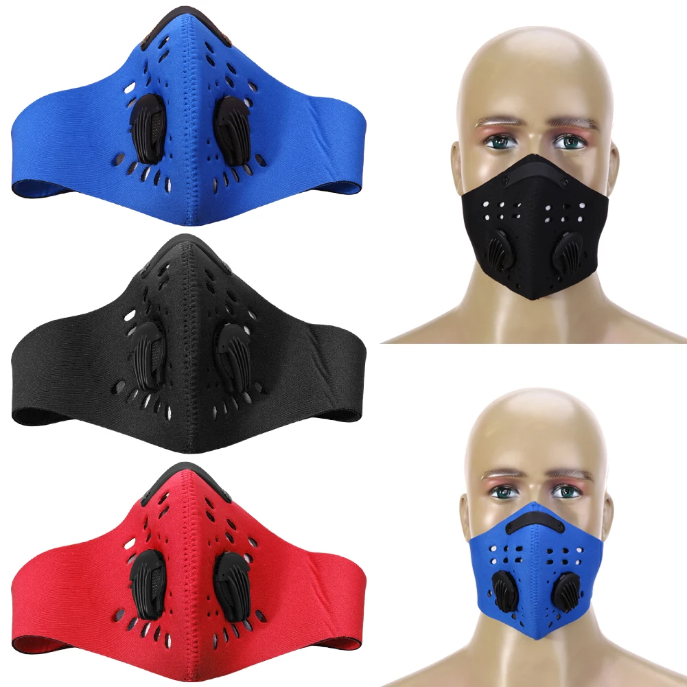 PM2.5 фильтр два выдоха клапаны катание на лыжах половина лица маска Крышка Ветрозащитный Анти-загрязнения Спортивная маска пылезащитный бег MTB велосипед