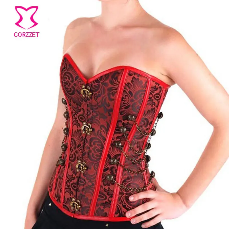 

Steel Boned Overbust Steampunk Corset Corselet Floral Pattern Burlesque Bustier Top Corsets and Bustiers Sexy Gothic Clothing