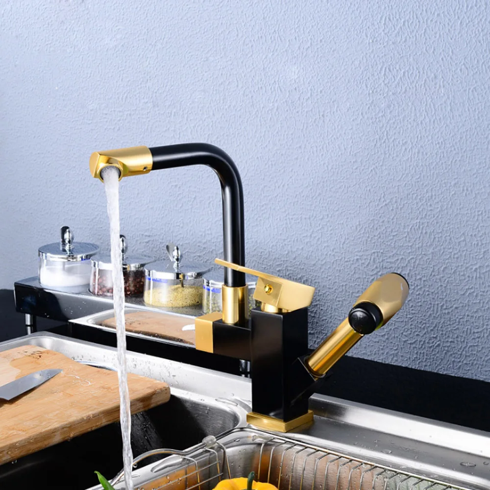 BAOLINLONG Space Aluminum adjustable Kitchen Faucet accessories Cozinha Swivel Spout Kitchen Sink Pull Out Faucet Tap