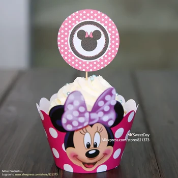 

Free Shipping Minnie Mouse cupcake wrappers toppers kids birthday party favors decorations supplies Mickey picks for baby shower