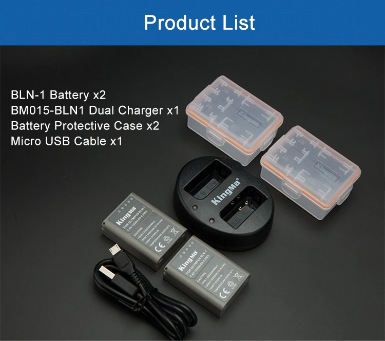 KingMa BLN-1 BLN1 PS-BLN1 Батарея(2 шт. в упаковке) и Dual USB Зарядное устройство для цифровой камеры Olympus OM-D E-M1 E-M5 Mark II PEN-F E-P5 EM1 EM5 PENF EP5