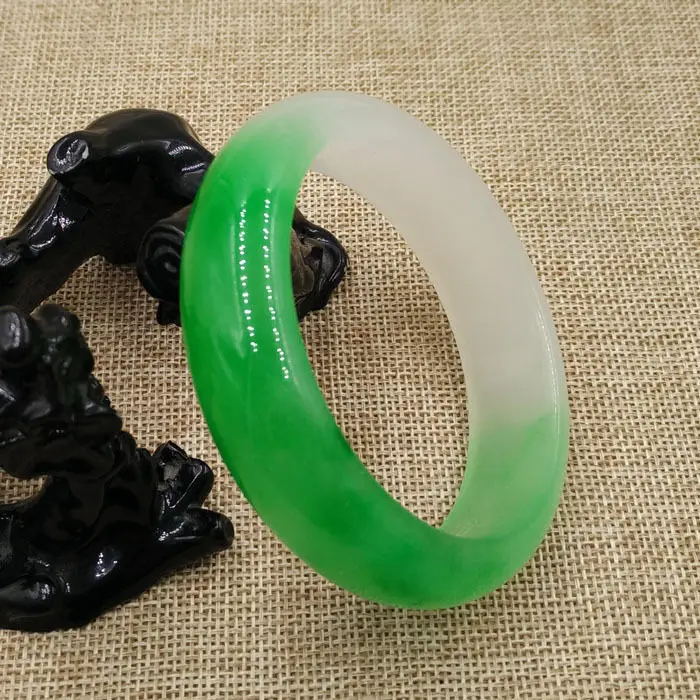 

62mm Chinese Vintage Fashion Beautiful White Green Jade Bangle Bracelet A-1301 28% 10.13