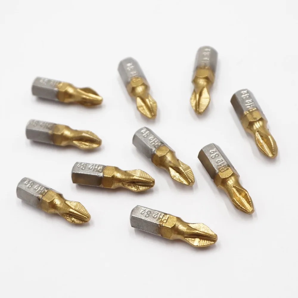 10 шт. Phillips PH2 насадки для отвертки Титан покрытием 1/4 ''шестигранный хвостовик с фокусным расстоянием 25 мм отвертки набор Мощность бытовой ремонтных инструментов сверла по металлу