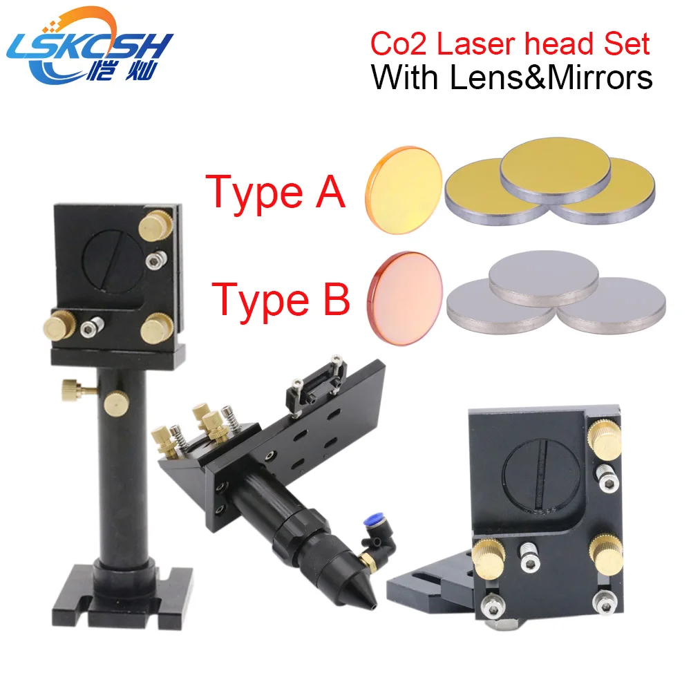 

LSKCSH Co2 Laser Head Set Mirror Mounts Holder+1pcs Focusing Lens+3pcs Si/Mo Reflective Mirrors For Co2 laser cutting Engraver