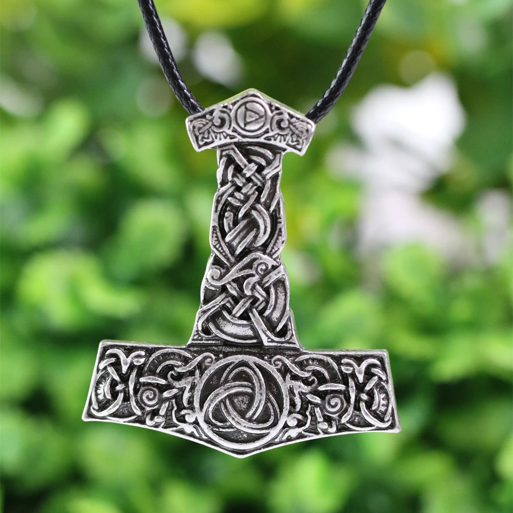 

1pcs Nordic Thor's Hammer with Dragon and God's Horn Pendant Necklace Original Animal Talisman Viking Jewelry